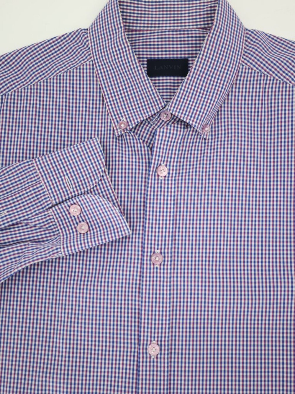 LANVIN Dress Shirt mens 17 43 long sleeve button down check Plaid Made in Italy